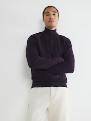 River Island Blue Slim Fit Waffle Half Zip Jumper - Image 4 of 9