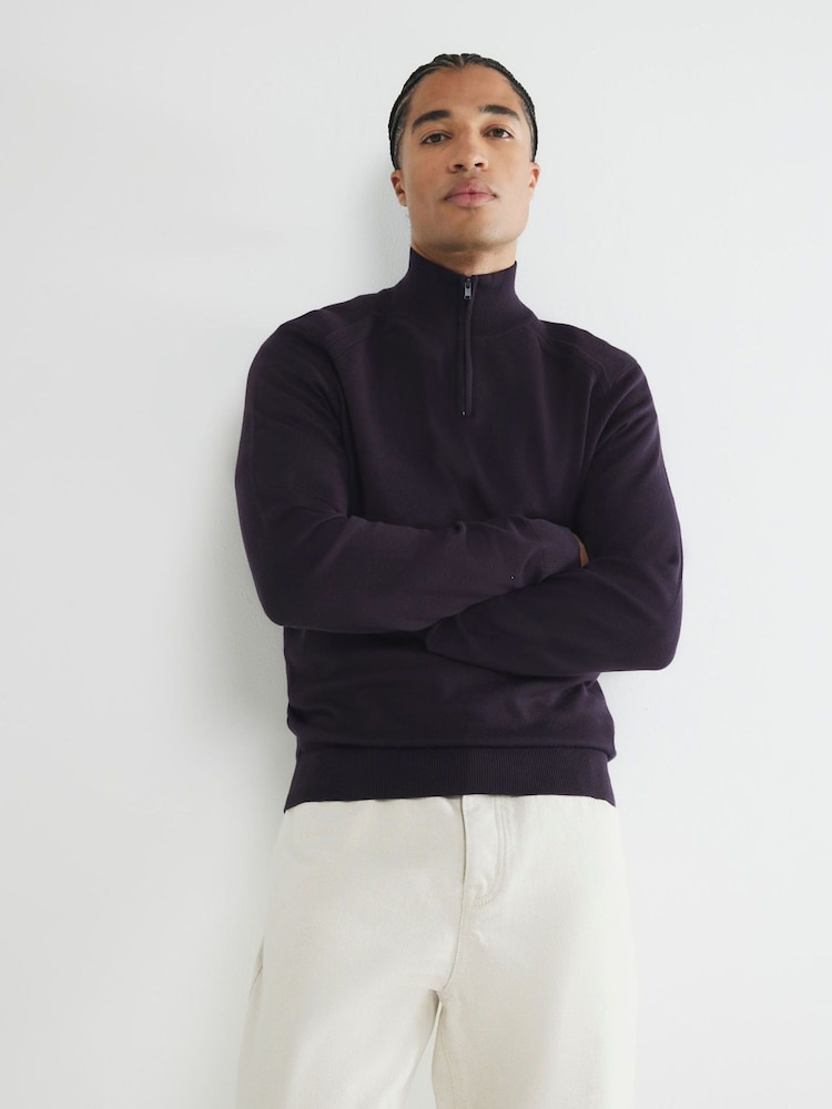 River Island Blue Slim Fit Waffle Half Zip Jumper - Image 4 of 9