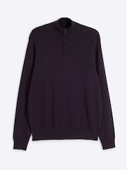 River Island Blue Slim Fit Waffle Half Zip Jumper - Image 6 of 9