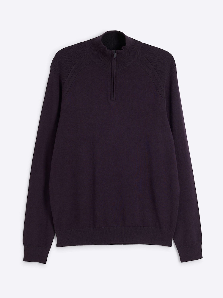 River Island Blue Slim Fit Waffle Half Zip Jumper - Image 6 of 9