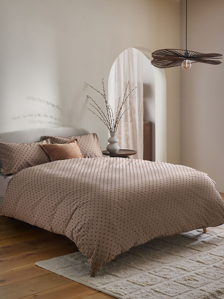 Brown Spot Dobby Duvet Cover and Pillowcase Set - Image 1 of 4