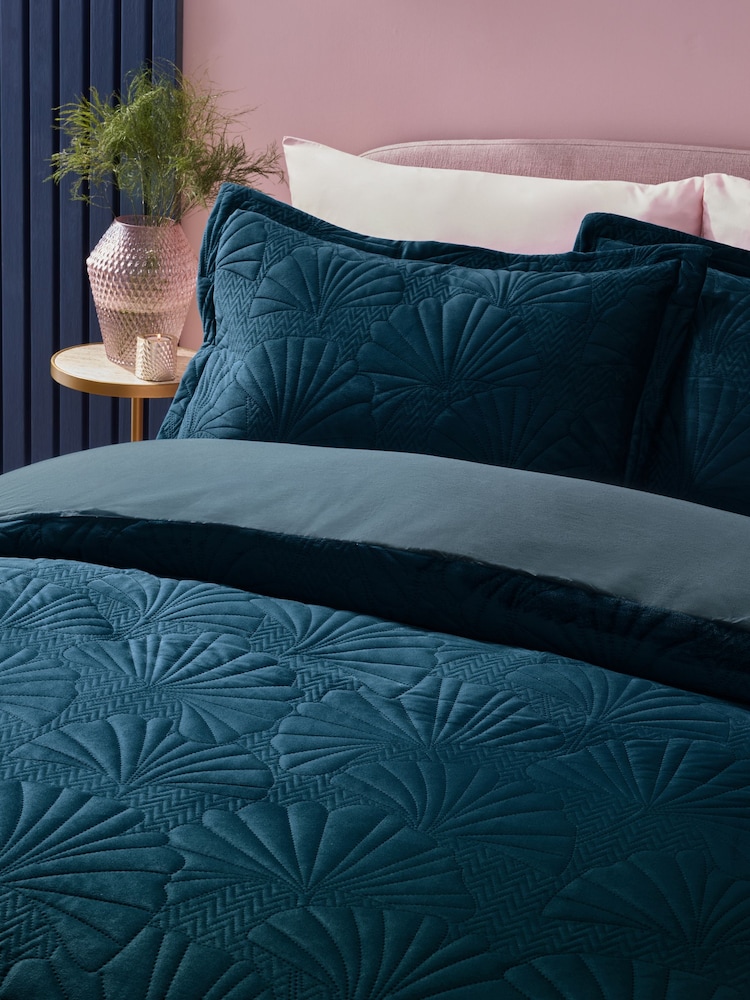 Blue Teal Velvet Ginkgo Duvet Cover and Pillowcase Set - Image 2 of 4 Blue Teal Velvet Ginkgo Duvet Cover and Pillowcase Set - Image 2 of 4