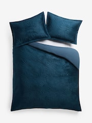 Blue Teal Velvet Ginkgo Duvet Cover and Pillowcase Set - Image 4 of 4