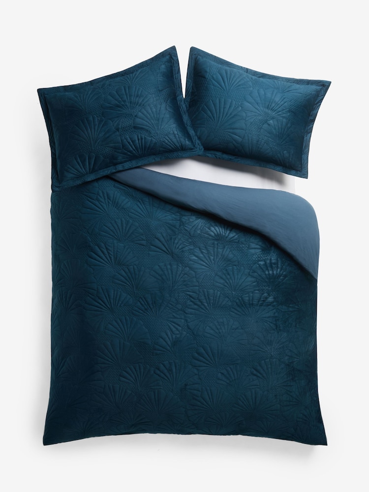 Blue Teal Velvet Ginkgo Duvet Cover and Pillowcase Set - Image 4 of 4