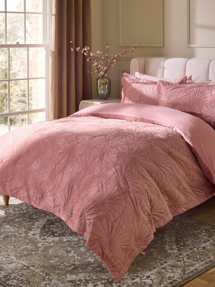 Pink Velvet Ginkgo Duvet Cover and Pillowcase Set - Image 1 of 5 Pink Velvet Ginkgo Duvet Cover and Pillowcase Set - Image 1 of 5