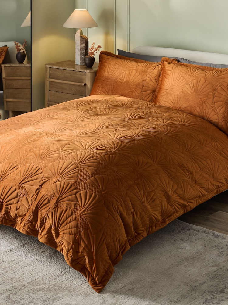 Orange Autumn Velvet Ginkgo Duvet Cover and Pillowcase Set - Image 1 of 4
