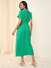 Friends Like These Green High Neck Short Sleeve Midi Dress with Bow Detailing - Image 5 of 5