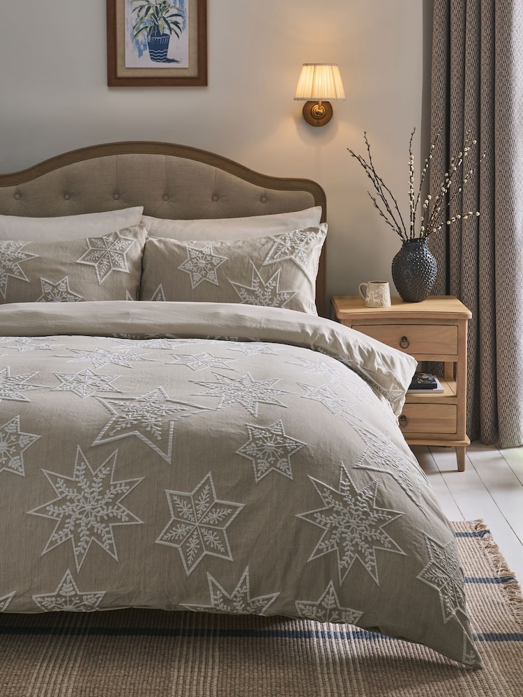 Christmas Snowflake Textured Duvet Cover and Pillowcase Set - Image 1 of 5