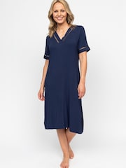 Cyberjammies Blue Nora Rose Lace Detail Jersey Short Sleeve Short Nightdress - Image 1 of 2