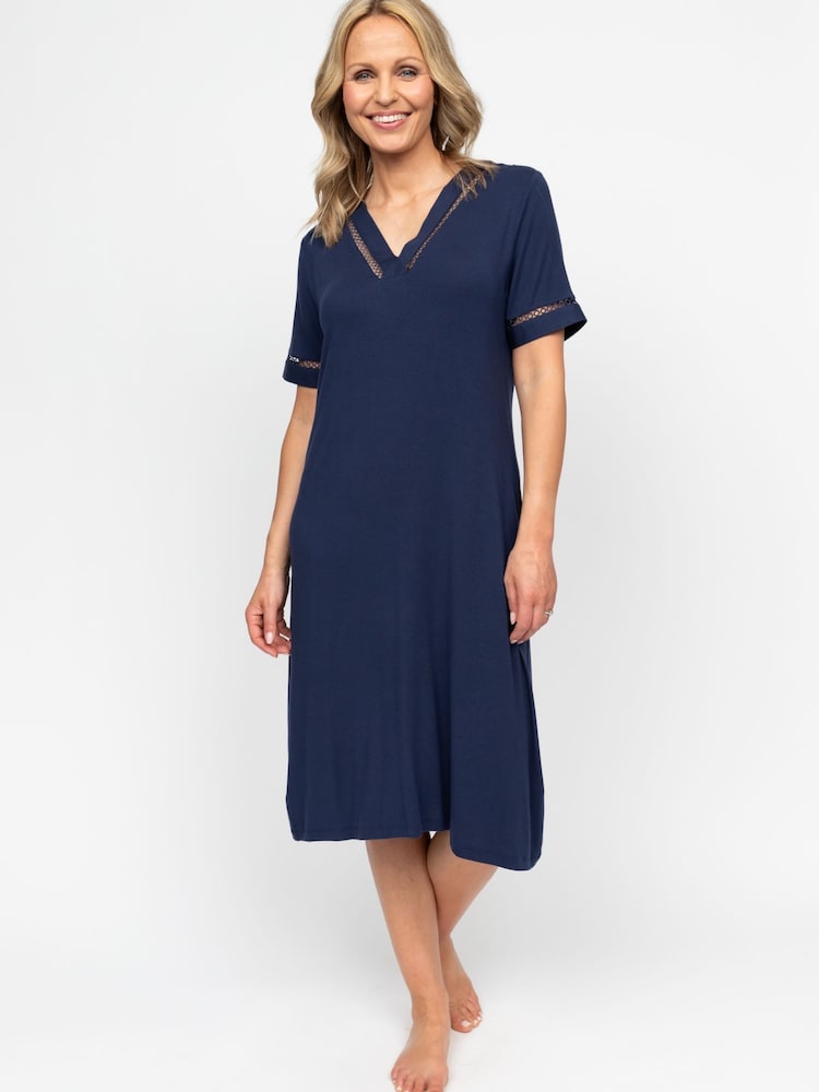 Cyberjammies Blue Nora Rose Lace Detail Jersey Short Sleeve Short Nightdress - Image 1 of 2