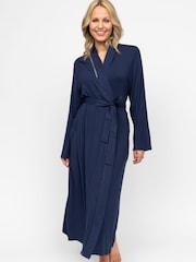 Cyberjammies Blue Nora Rose Lace Detail Jersey Long Sleeve Long Dressing Gown - Image 1 of 4