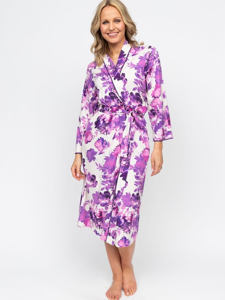 Cyberjammies Cream Nora Rose Printed Jersey Long Dressing Gown - Image 1 of 4