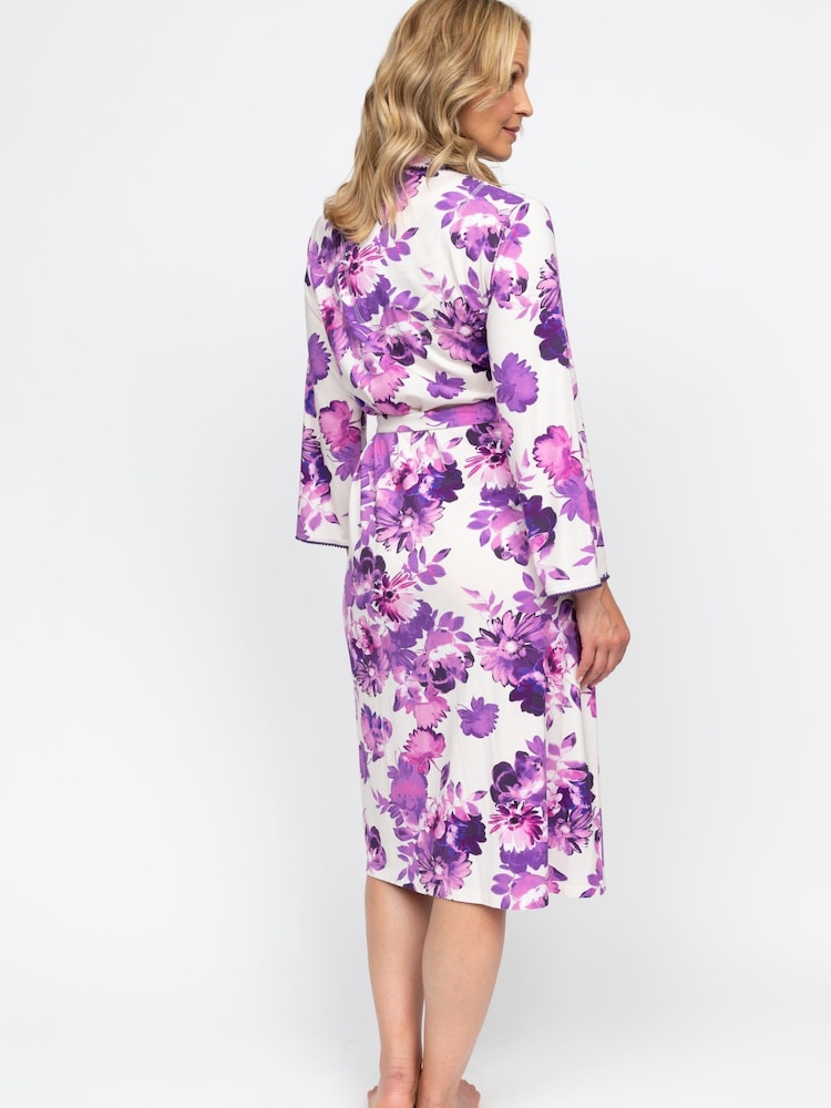Cyberjammies Cream Nora Rose Printed Jersey Long Dressing Gown - Image 2 of 4