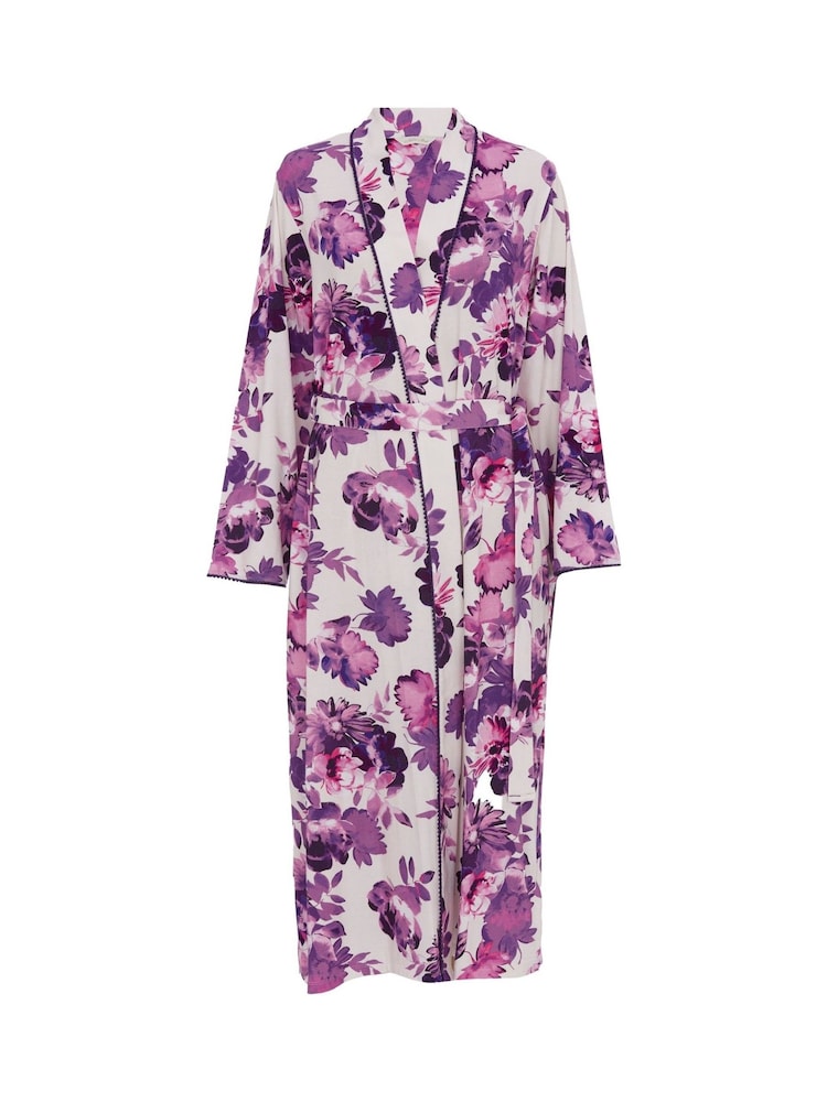 Cyberjammies Cream Nora Rose Printed Jersey Long Dressing Gown - Image 4 of 4