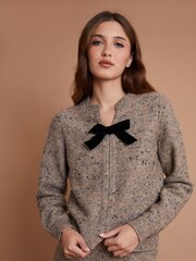 Another Sunday Bow Detail Textured Detail Knit Jumper - Image 3 of 7