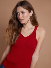Another Sunday Red Ribbed Detail Knitted Vest - Image 1 of 1
