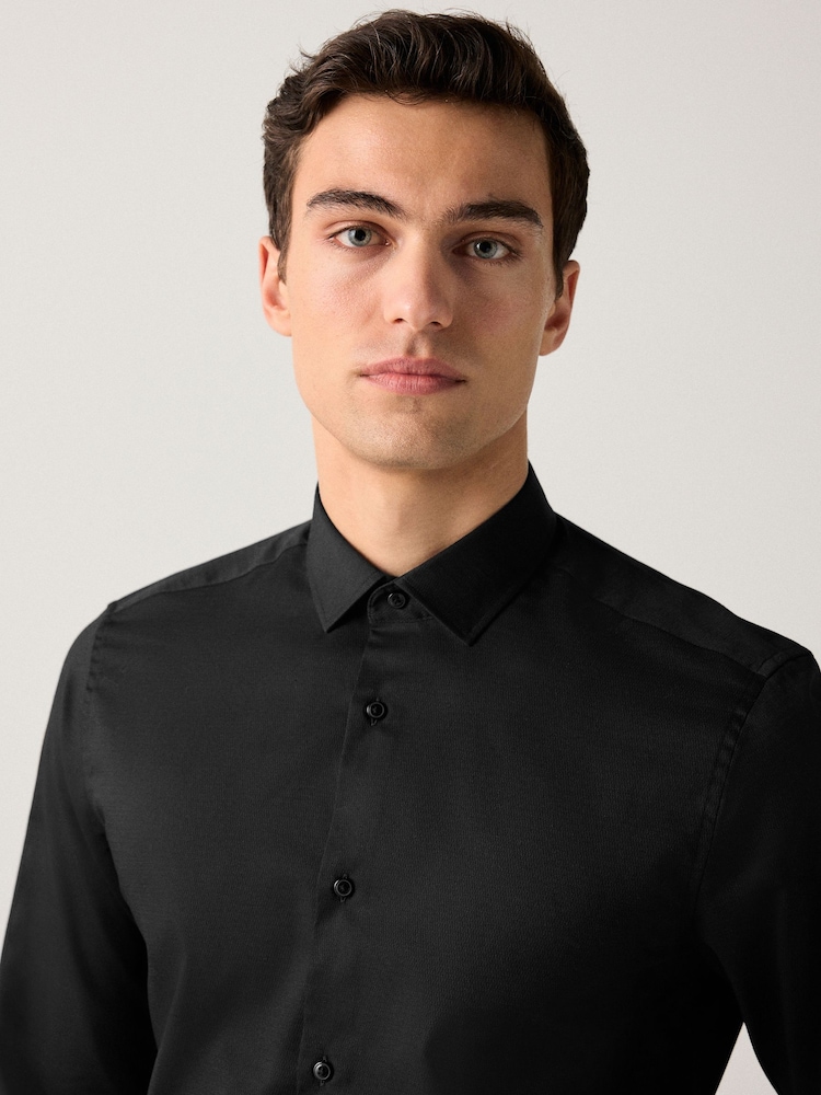 Black Regular Fit Easy Care Textured Single Cuff Smart Shirt - Image 1 of 8