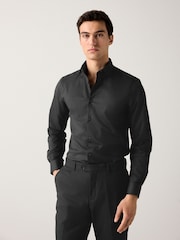 Black Regular Fit Easy Care Textured Single Cuff Smart Shirt - Image 4 of 8