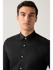 Black Regular Fit Easy Care Textured Single Cuff Smart Shirt - Image 5 of 8