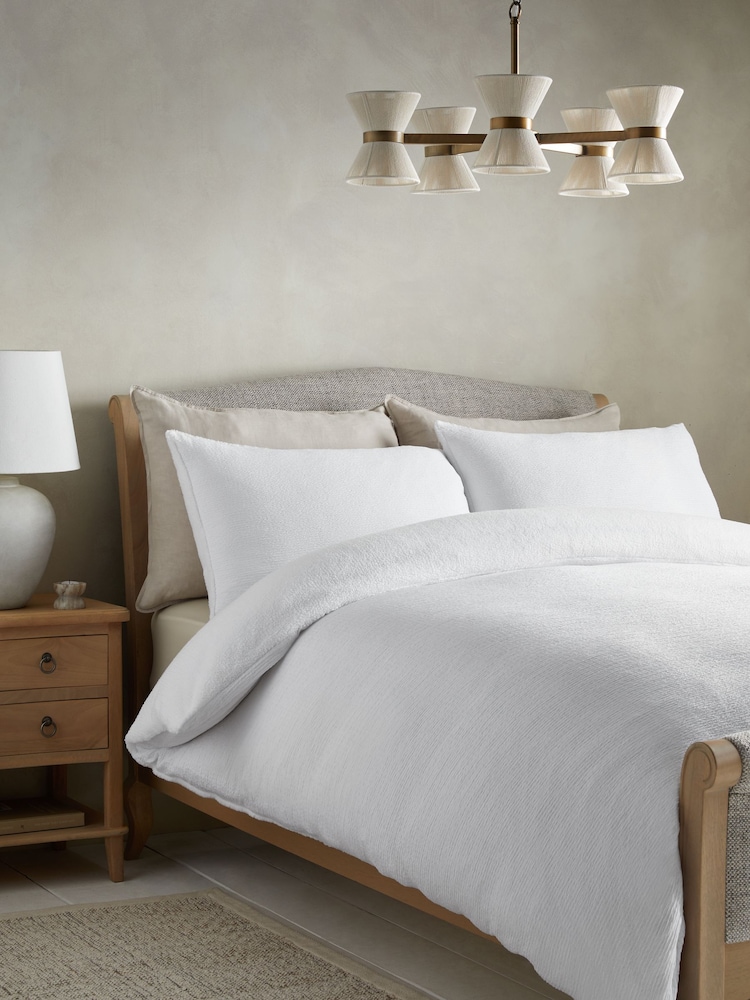 White Fleece Crinkle Muslin Duvet Cover and Pillowcase Set - Image 1 of 8 White Fleece Crinkle Muslin Duvet Cover and Pillowcase Set - Image 1 of 8