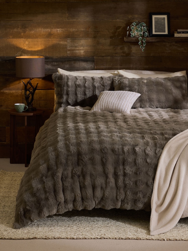 Brown Aspen Faux Fur Duvet Cover and Pillowcases Set - Image 1 of 4
