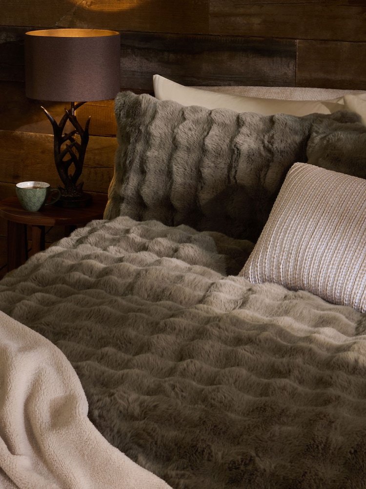 Brown Aspen Faux Fur Duvet Cover and Pillowcases Set - Image 2 of 4 Brown Aspen Faux Fur Duvet Cover and Pillowcases Set - Image 2 of 4