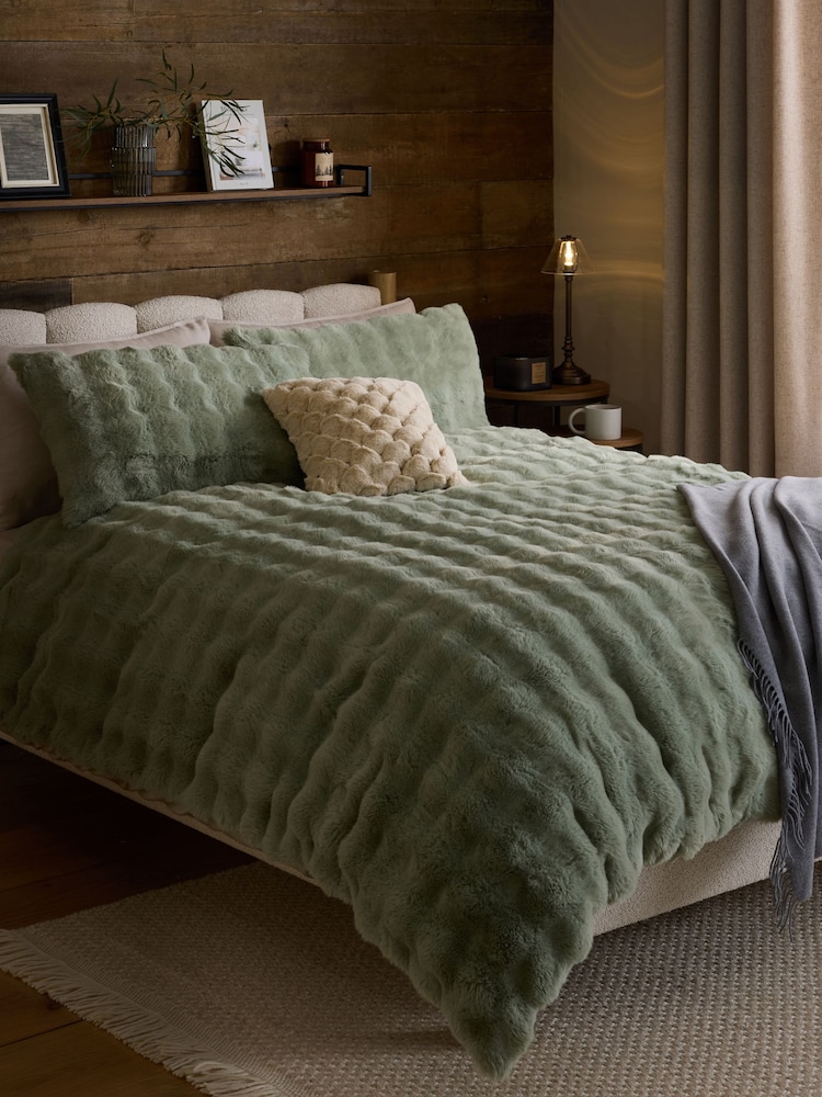 Green Aspen Faux Fur Duvet Cover and Pillowcases Set - Image 1 of 4 Green Aspen Faux Fur Duvet Cover and Pillowcases Set - Image 1 of 4