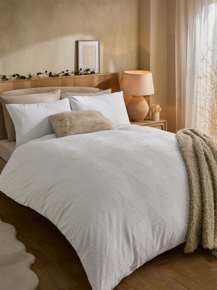 White Christmas Tree Textured Duvet Cover and Pillowcase Set - Image 1 of 4 White Christmas Tree Textured Duvet Cover and Pillowcase Set - Image 1 of 4