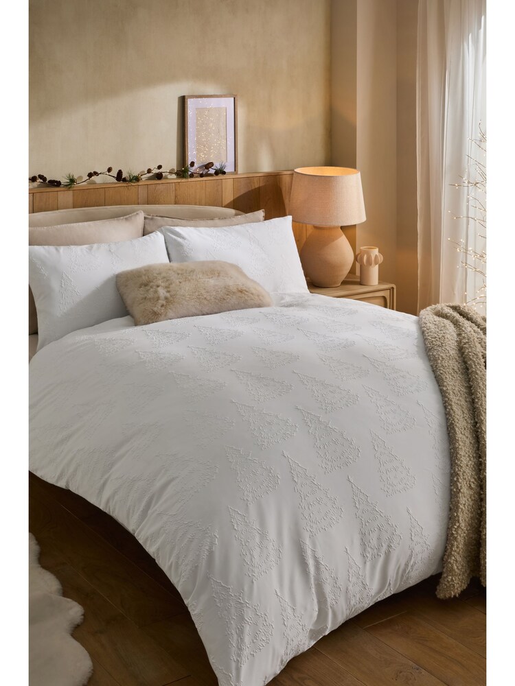 White Christmas Tree Textured Duvet Cover and Pillowcase Set - Image 2 of 4 White Christmas Tree Textured Duvet Cover and Pillowcase Set - Image 2 of 4