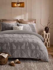 Grey Polar Bear Christmas Faux Fur Icons Duvet Cover and Pillowcase Set - Image 1 of 4
