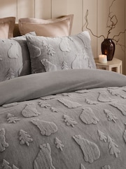 Grey Polar Bear Christmas Faux Fur Icons Duvet Cover and Pillowcase Set - Image 2 of 4