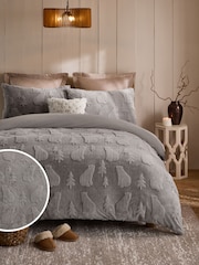 Grey Polar Bear Christmas Faux Fur Icons Duvet Cover and Pillowcase Set - Image 4 of 4