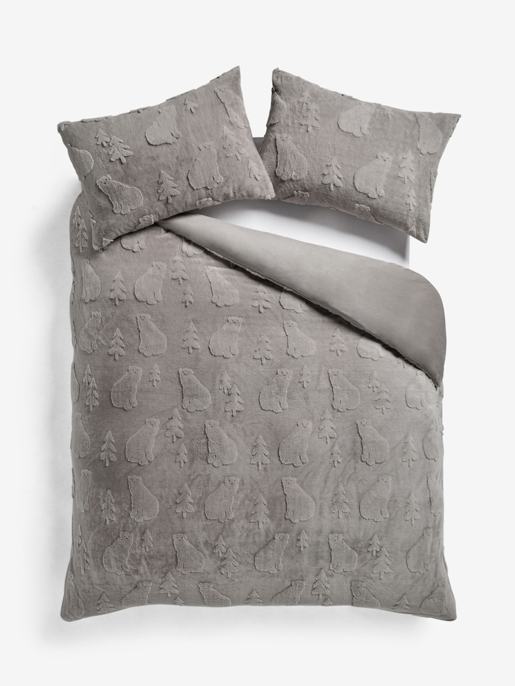 Grey Polar Bear Christmas Faux Fur Icons Duvet Cover and Pillowcase Set - Image 4 of 4