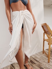 Ecru with Embroidered Trim Maxi Sarong - Image 2 of 6