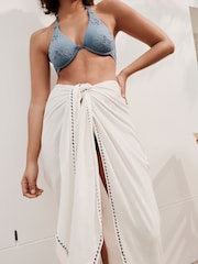 Ecru with Embroidered Trim Maxi Sarong - Image 4 of 6