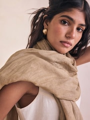 Stone Linen Lightweight 100% Linen Scarf - Image 6 of 10