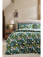 Blue Floral Faux Fur Duvet Cover and Pillowcase Set - Image 1 of 4
