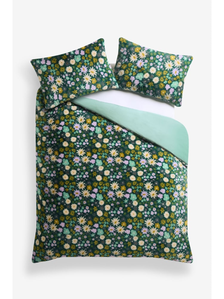 Blue Floral Faux Fur Duvet Cover and Pillowcase Set - Image 4 of 4