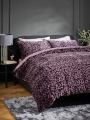 Purple Leopard Print Faux Fur Duvet Cover and Pillowcase Set - Image 1 of 6
