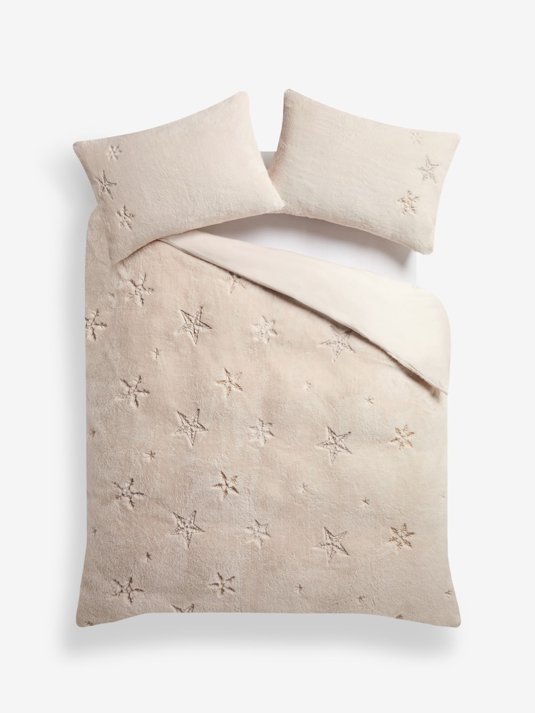 Christmas Embroidered Faux Fur Duvet Cover and Pillowcase Set - Slika 2 iz 5
