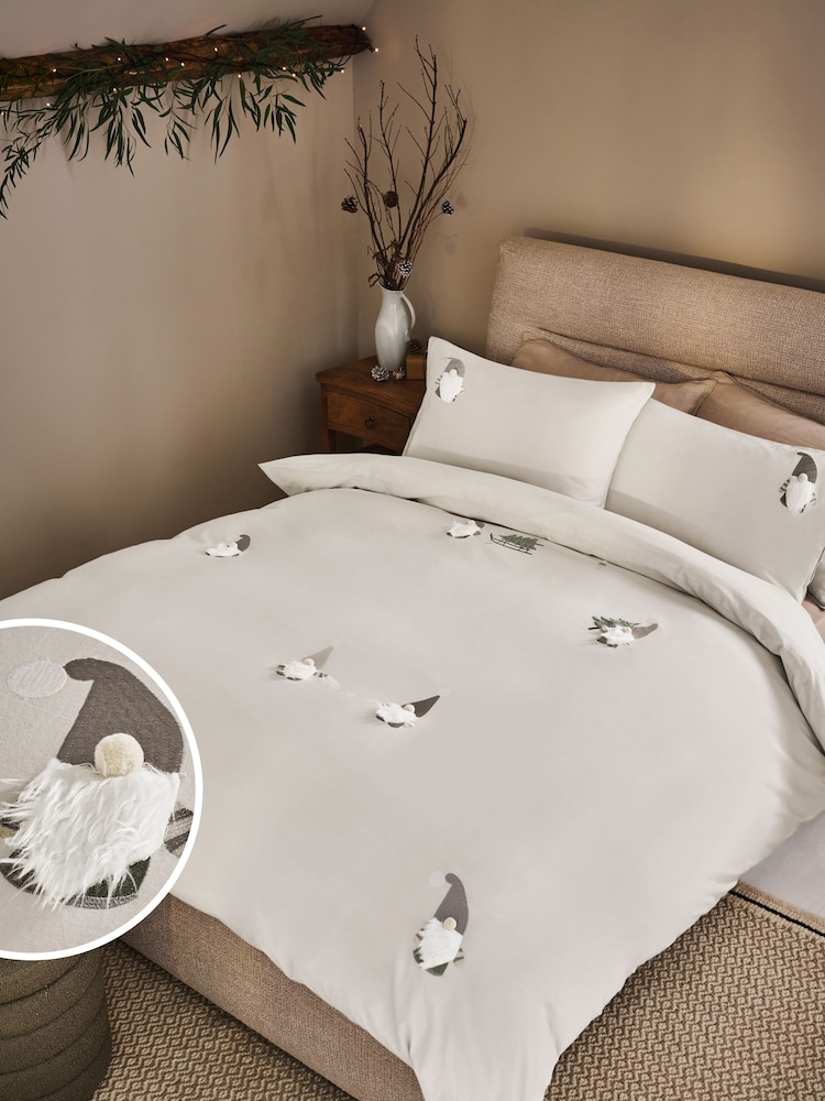 Grey Christmas Gonk Tufted Duvet Cover and Pillowcase Set - Image 2 of 10 Grey Christmas Gonk Tufted Duvet Cover and Pillowcase Set - Image 2 of 10