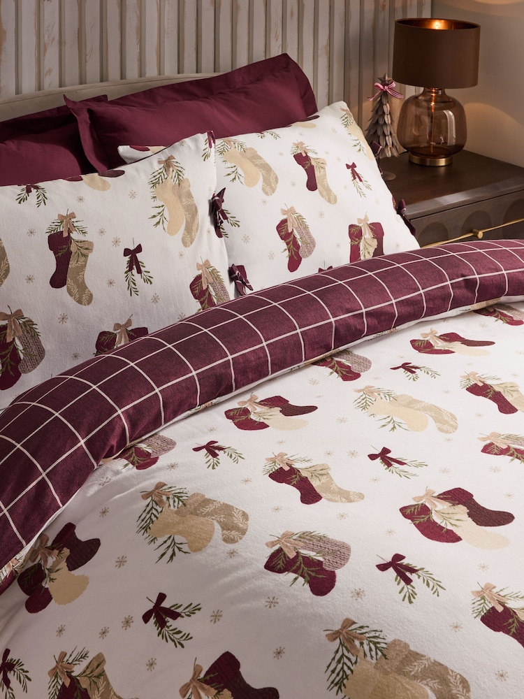 Natural Christmas Brushed Reversible Duvet Cover and Pillowcase Set - Image 2 of 5