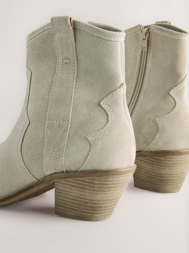 Buy Neutral Grey Standard/Wide Fit Leather Ankle Cowboy Boots from