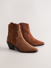 Tan Brown Standard/Wide Fit Forever Comfort® Leather Ankle Cowboy Boots - Image 1 of 5