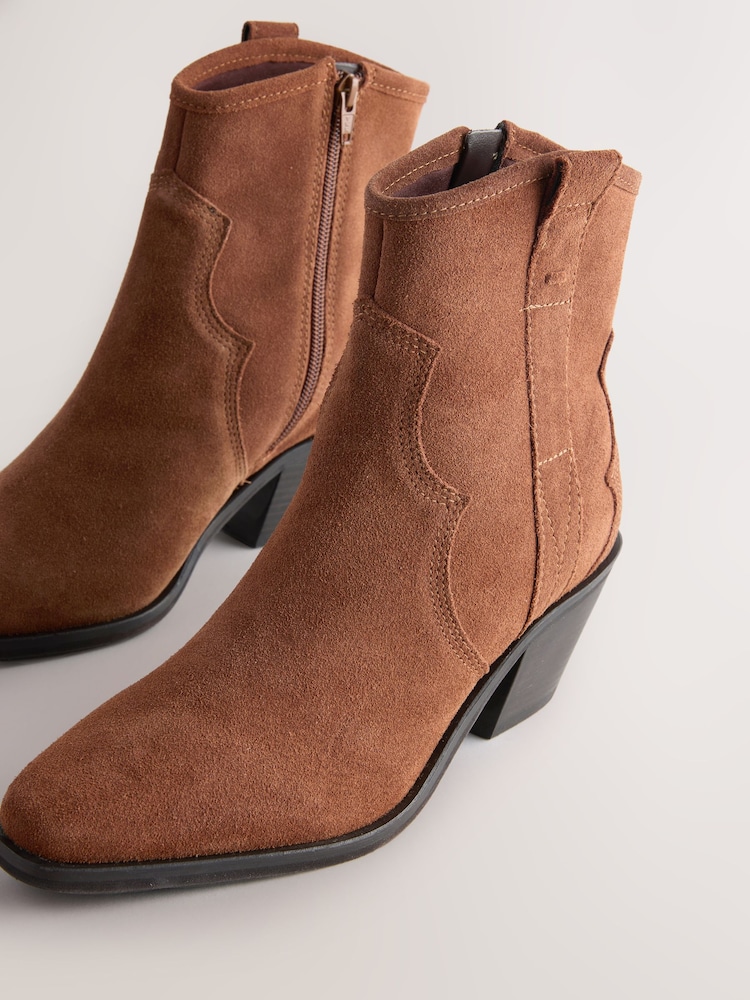 Tan Brown Standard/Wide Fit Forever Comfort® Leather Ankle Cowboy Boots - Image 4 of 5