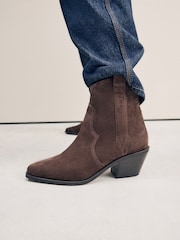 Chocolate Brown Suede Standard/Wide Fit Forever Comfort® Leather Ankle Cowboy Boots - Image 1 of 5