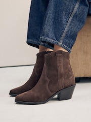 Chocolate Brown Suede Standard/Wide Fit Forever Comfort® Leather Ankle Cowboy Boots - Image 2 of 5