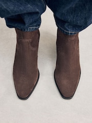 Chocolate Brown Suede Standard/Wide Fit Forever Comfort® Leather Ankle Cowboy Boots - Image 3 of 5