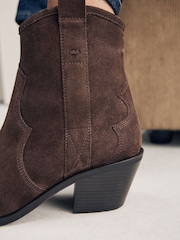 Chocolate Brown Suede Standard/Wide Fit Forever Comfort® Leather Ankle Cowboy Boots - Image 4 of 5
