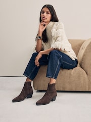 Chocolate Brown Suede Standard/Wide Fit Forever Comfort® Leather Ankle Cowboy Boots - Image 5 of 5